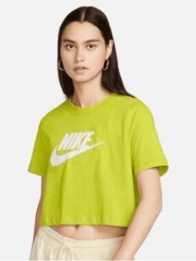 Nike Women's Neon Lime Cropped Logo Tee